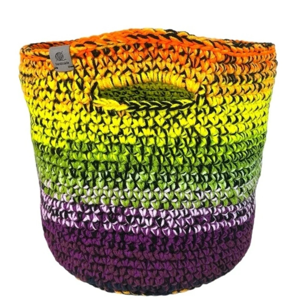 Handcrafted Multicolor Crochet Scrap Woven Tote Bag Basket Storage Handmade Knit